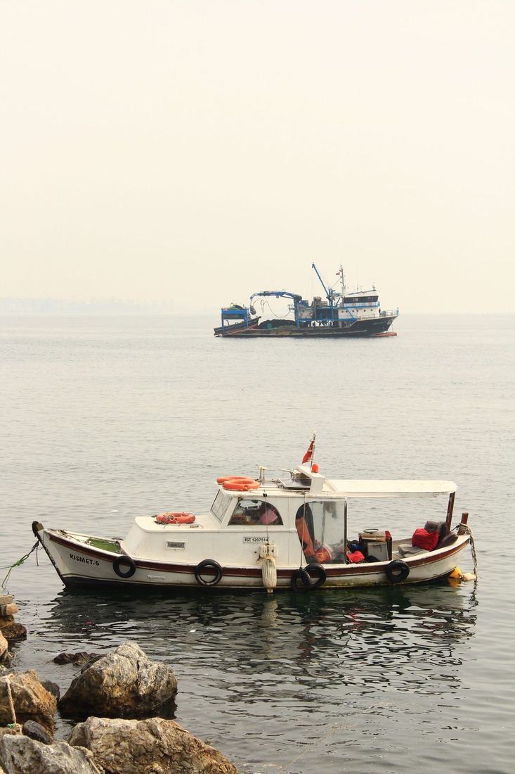 A small boat moored in still water